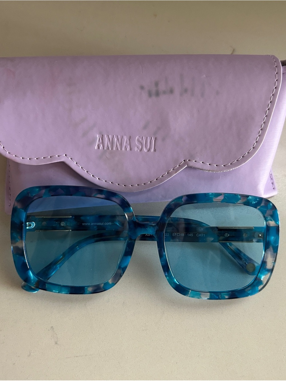 Anna Sui Turquoise Blue Tortoiseshell Square Sunglasses